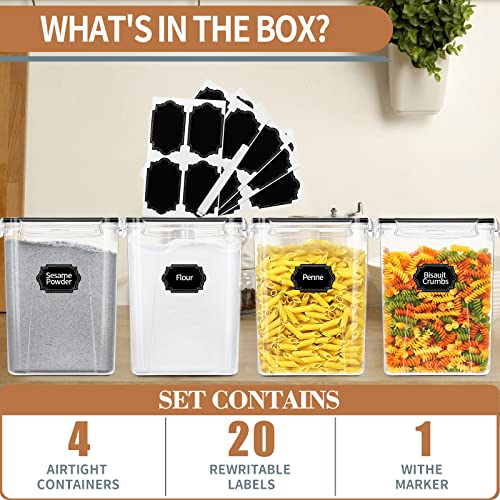 PRAKI Large Airtight Food Storage Containers 5.2L / 195oz, BPA Free, 4pcs Pantry Kitchen Organizers and Storage for Flour, Sugar, Baking Supplies, Plastic Flour Container with 20 Labels & Maker - Image 3