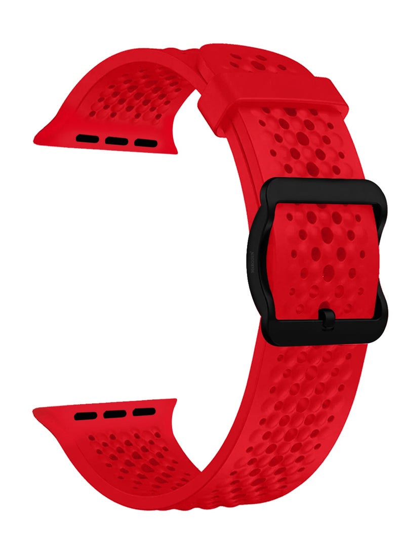 49mm/45mm/44mm/ Sport Silicone Watch Band Compatible with Apple Watch Series 9/8/7/6/5/4/3/2/1 & SE – Breathable Soft Strap with Buckle -  Red - Image 1