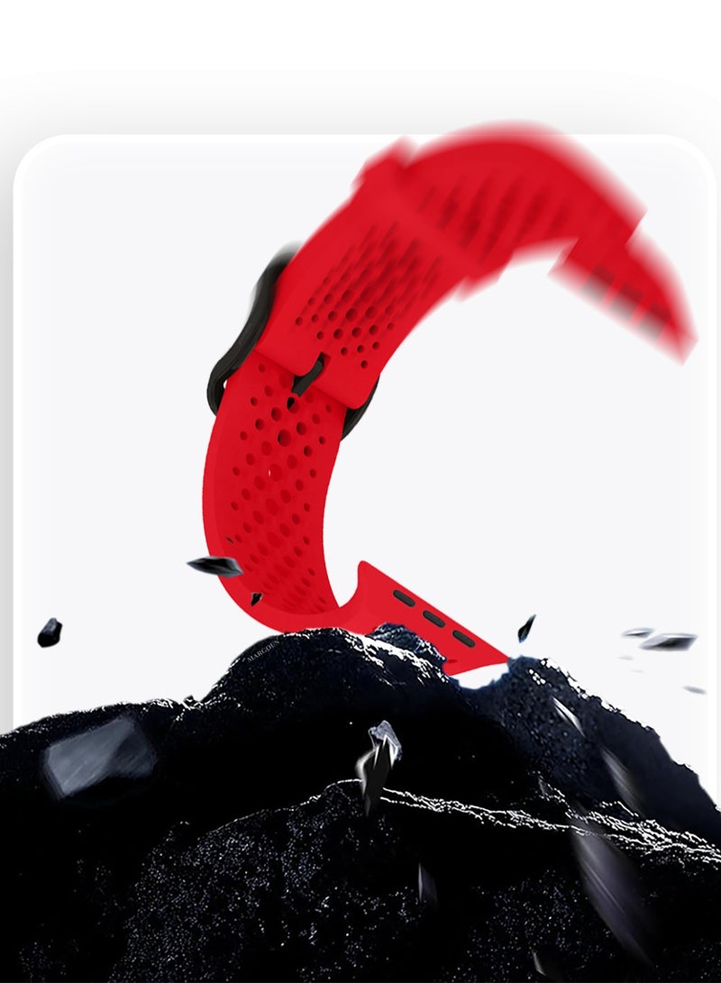 49mm/45mm/44mm/ Sport Silicone Watch Band Compatible with Apple Watch Series 9/8/7/6/5/4/3/2/1 & SE – Breathable Soft Strap with Buckle -  Red - Image 3