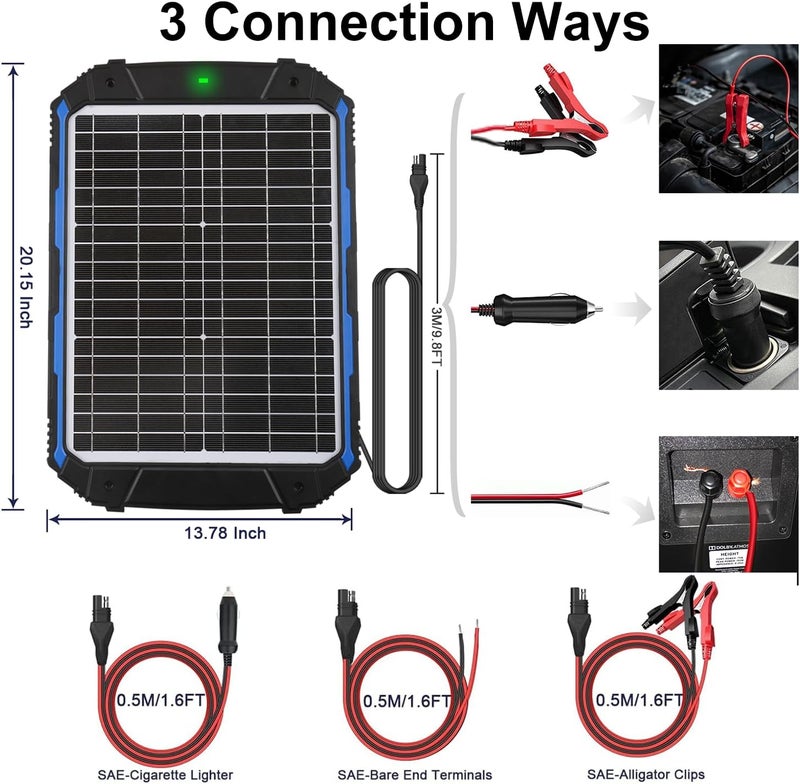 SUNER POWER 20W 12V Solar Battery Trickle Charger & Maintainer PRO, Built-in Intelligent MPPT Controller, Waterproof 12 Volt 20 Watt Solar Panel Charging Kits for Car Marine RV Trailer Boat Automotive - Image 5