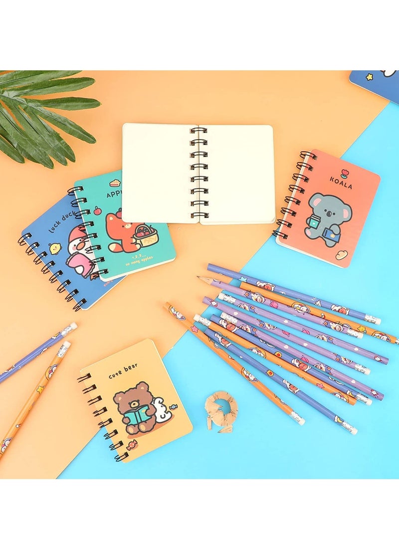 Barakah Mini Notepads, Inspirational, Animal Pattern Kids Wooden Pencils Set with Rubber Eraser for Party Bag Fillers Favor, for School Office Home Travel Present Supplies - Image 1