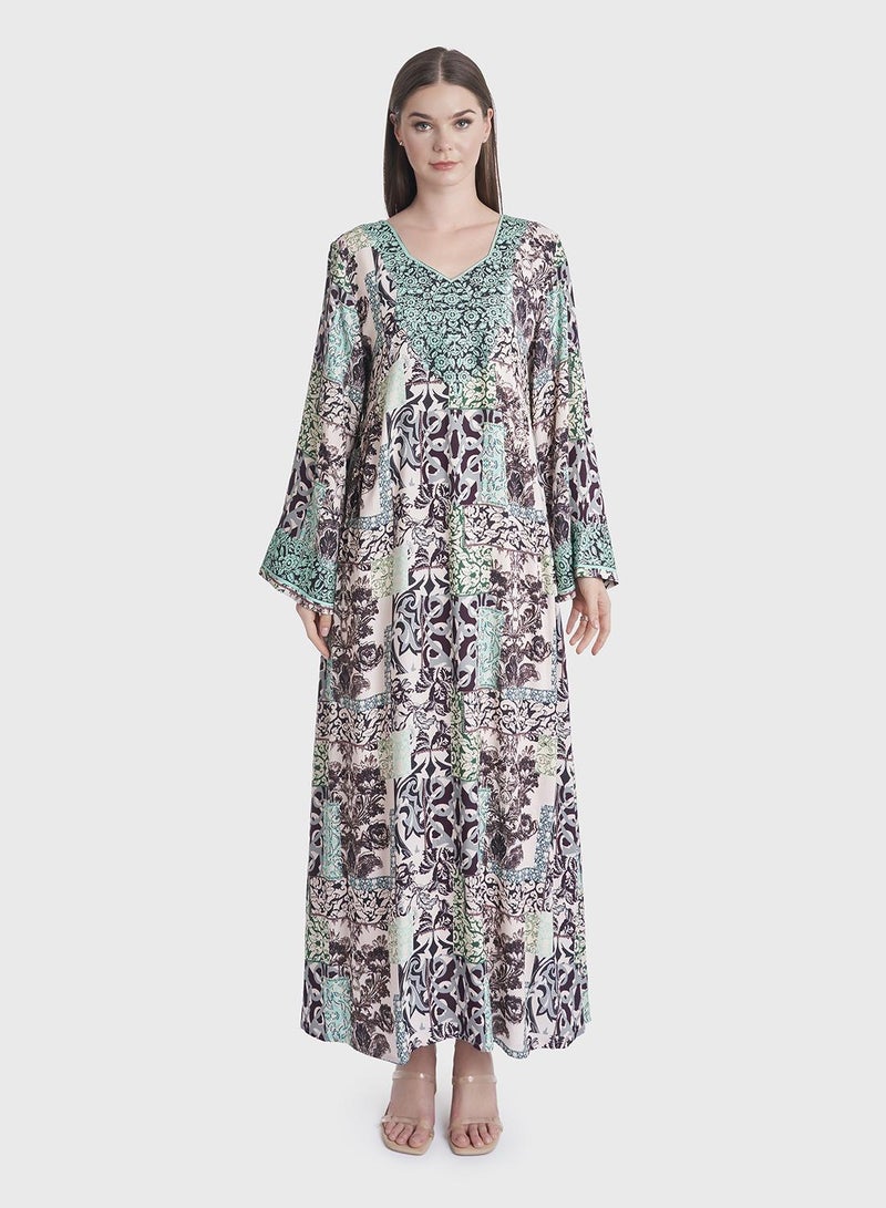 كشخة جلابية كويتية بطبعة زهور هندسية - Image 2