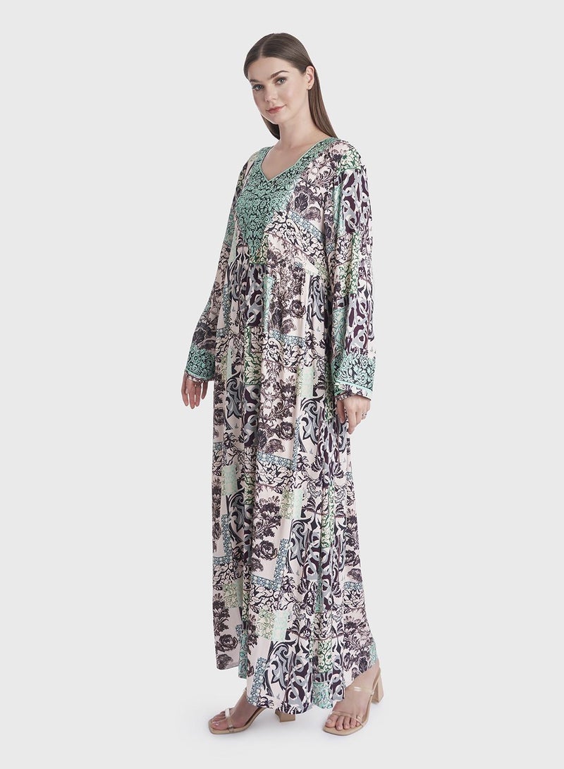 كشخة جلابية كويتية بطبعة زهور هندسية - Image 3