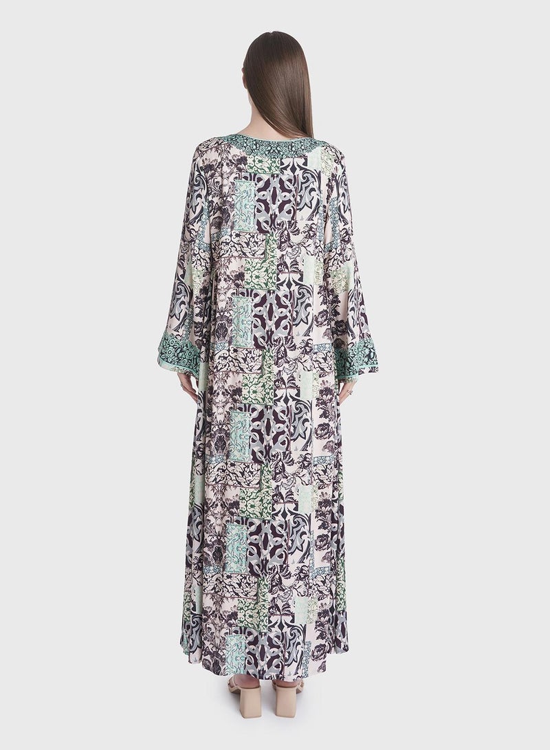 كشخة جلابية كويتية بطبعة زهور هندسية - Image 4