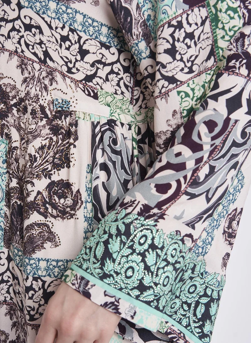 KASHKHA Geomatrical Floral Print Kuwaiti Jalabiya