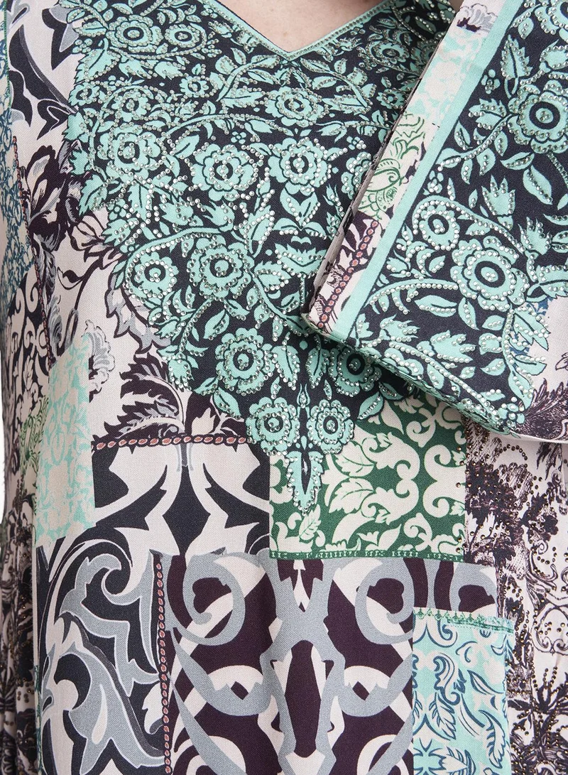 KASHKHA Geomatrical Floral Print Kuwaiti Jalabiya
