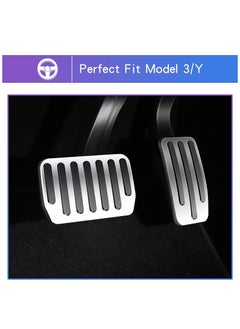 KASTWAVE دواسات قدم Tesla Model 3 / Y، دواسة وقود ودواسة فرامل بديلة غير قابلة للانزلاق من سبائك الألومنيوم، مجموعة من قطعتين (فضية)  - Image 3