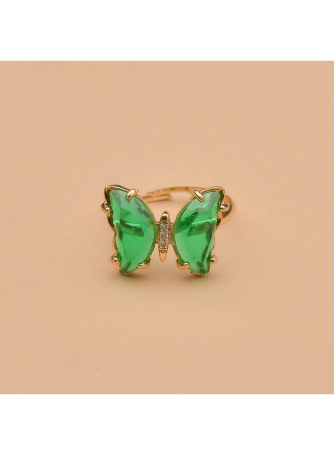 Cute Small Fresh Rhinestone erfly Metal Ring Sweet Fashion Opening Adjustable Ring Accessories