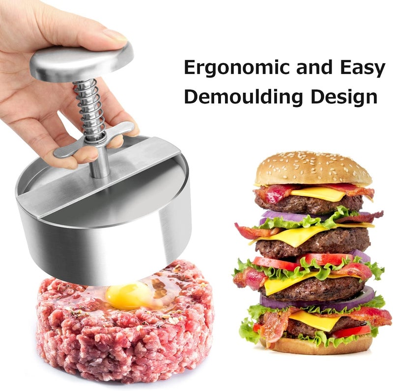 Burger Press, Stainless Steel Adjustable Hamburger Patty Maker, Non Stick Patty making molds are suitable for beef, vegetables, burgers and Cooking,BPA free - Ideal for BBQ, silver - Image 4