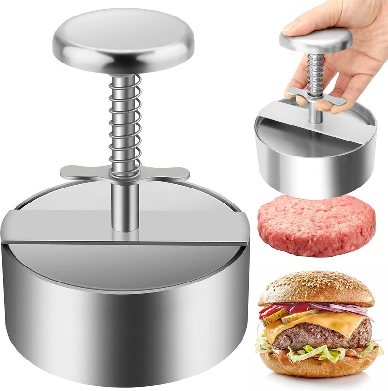 Burger Press, Stainless Steel Adjustable Hamburger Patty Maker, Non Stick Patty making molds are suitable for beef, vegetables, burgers and Cooking,BPA free - Ideal for BBQ, silver - Image 1