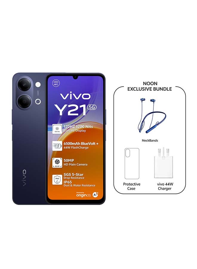 فيفو Y21 AI 5G Dual SIM Black 4GB RAM 128GB With Exclusive Neckband (Charger and Case Inside Phone Box)- Middle East Version - Image 1