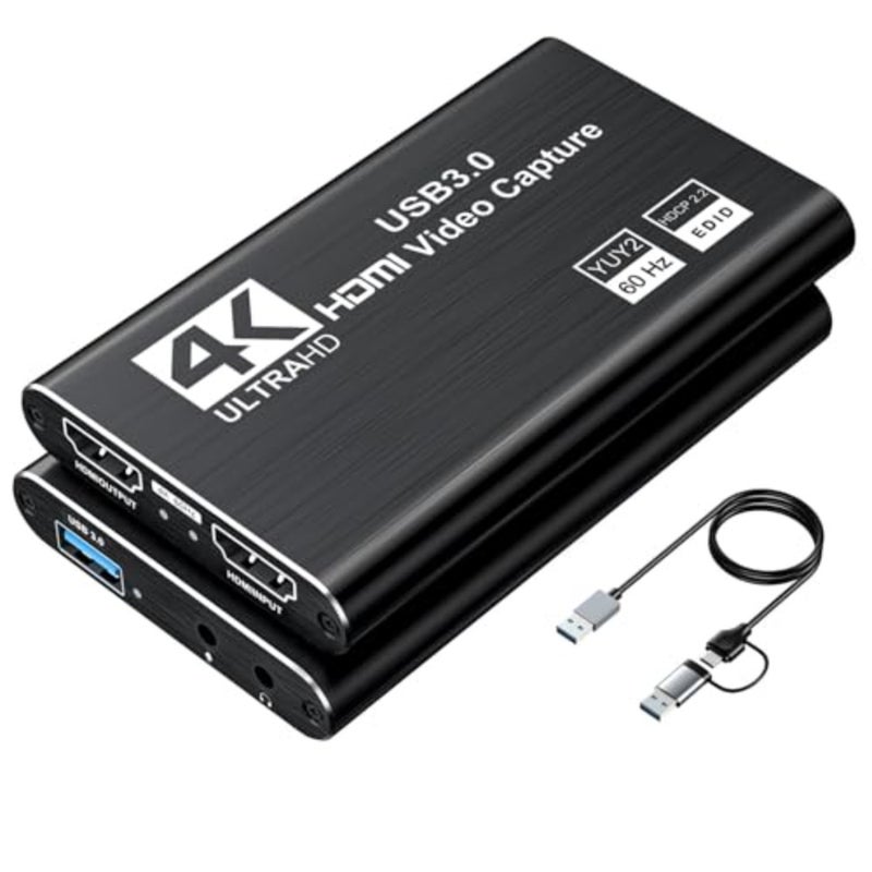 بطاقة التقاط فيديو عالية الأداء USB 3.0، 4K HDMI Loop-Out Full HD 1080P 60FPS، 2K 30FPS مثالية للبث على PS5، Switch، Camera، PC، OBS متينة وصغيرة الحجم - أسود - Image 1