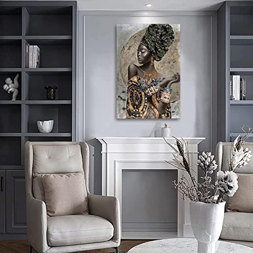 HYFBH African American Wall Art- Elegant Black Woman Minimalist Wall Decor- Abstract Black Art Painting Canvas Prints for Living Room Bathroom Home Decoration Framed Artwork for Walls 16”x24” - Image 5