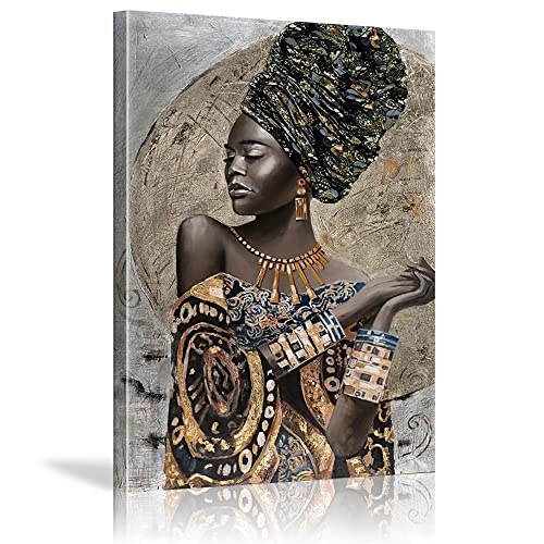 HYFBH African American Wall Art- Elegant Black Woman Minimalist Wall Decor- Abstract Black Art Painting Canvas Prints for Living Room Bathroom Home Decoration Framed Artwork for Walls 16”x24” - Image 1