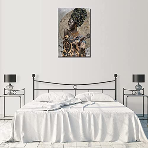 HYFBH African American Wall Art- Elegant Black Woman Minimalist Wall Decor- Abstract Black Art Painting Canvas Prints for Living Room Bathroom Home Decoration Framed Artwork for Walls 16”x24” - Image 3