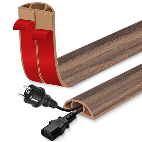 EYAYEN Floor Cord Cover for Wires on Floor Self Adhesive Cord Hider Floor Cable Management Wire Covers for Cords Protector Prevent Cable Trips Cord Cavity W 0.47" x H 0.27", Misty Brown Wood, 3.3Ft - Image 1