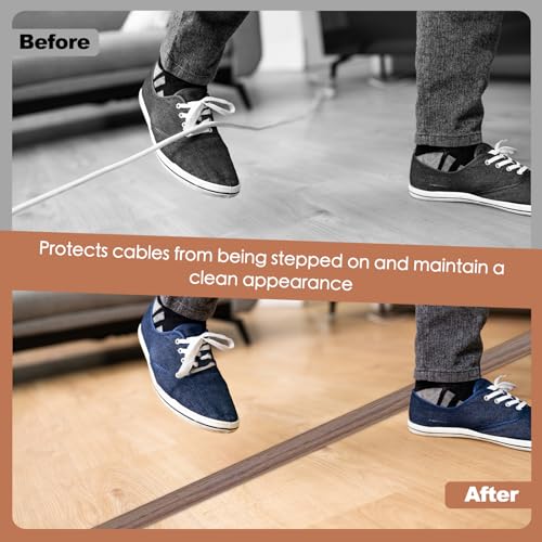 EYAYEN Floor Cord Cover for Wires on Floor Self Adhesive Cord Hider Floor Cable Management Wire Covers for Cords Protector Prevent Cable Trips Cord Cavity W 0.47" x H 0.27", Misty Brown Wood, 3.3Ft - Image 4