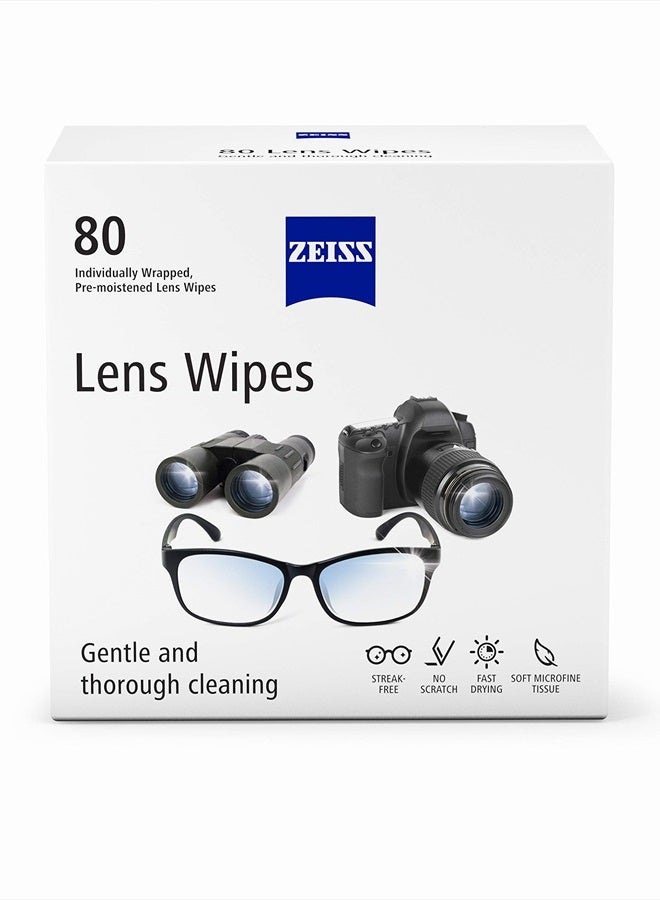Zeiss مناديل تنظيف العدسات المبللة مسبقًا، 80 قطعة - Image 1