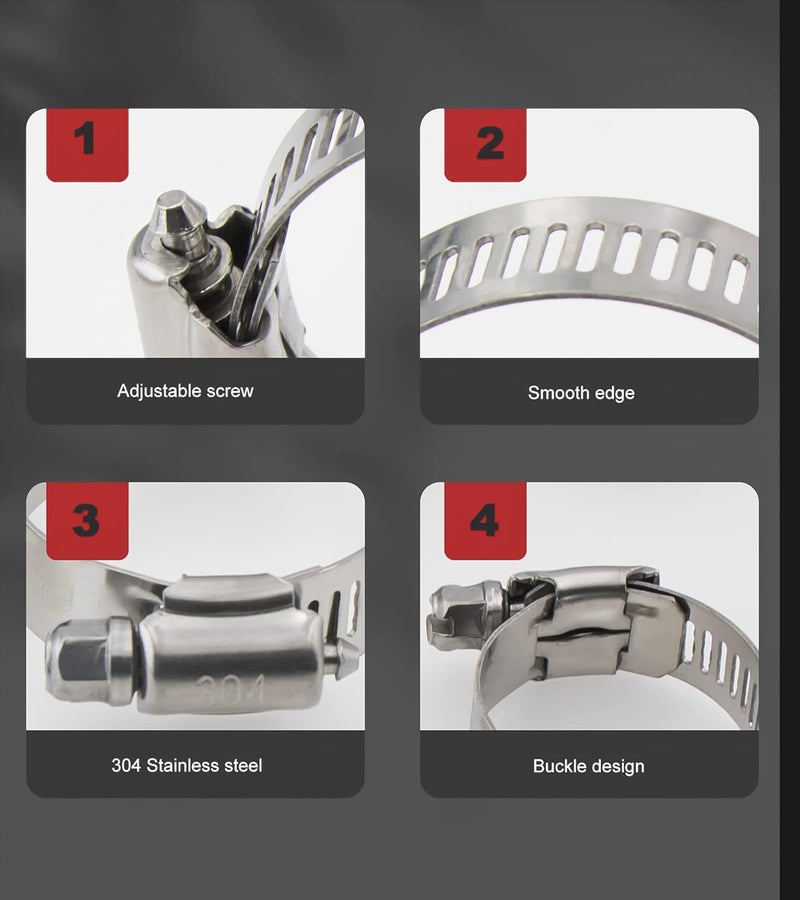 Juasky 20pcs Adjustable Worm Gear Hose Clamp Stainless Steel Pipe Clamps, 1"-2"(27-51mm) Tube Clamp Tool for Water Pipe, Plumbing, Fuel Line,Intercooler - Image 3
