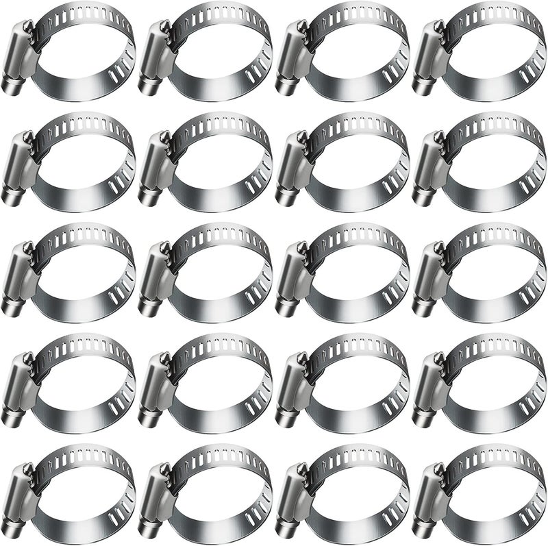 Juasky 20pcs Adjustable Worm Gear Hose Clamp Stainless Steel Pipe Clamps, 1"-2"(27-51mm) Tube Clamp Tool for Water Pipe, Plumbing, Fuel Line,Intercooler - Image 1