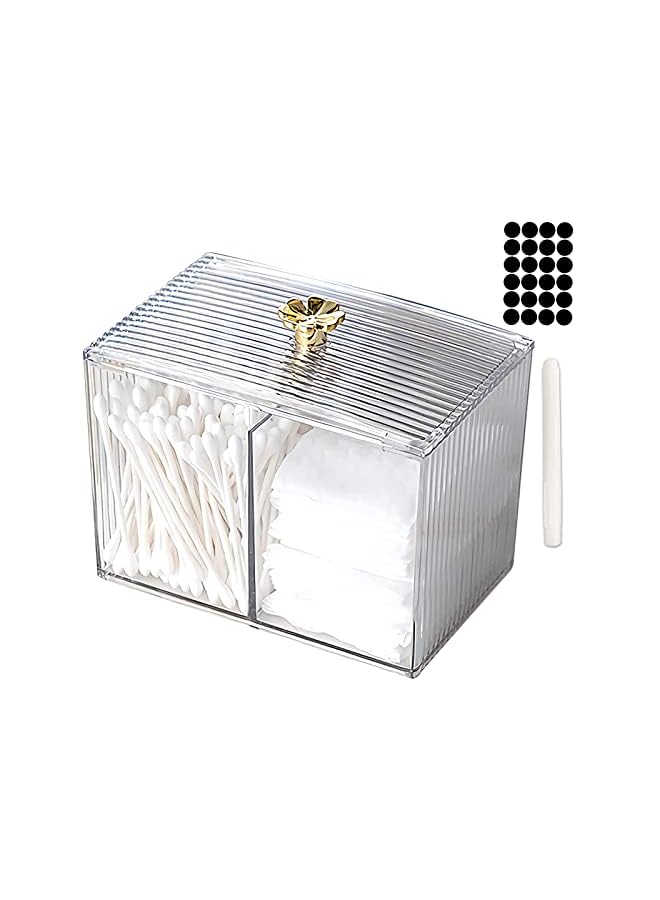 vesus Cotton Swab Holder，Qtip Holder Bathroom Jar with Lid Dispenser Vanity Organizers and Makeup Storage Canister Box for Cotton Ball, Swabs, Floss, Makeup Sponges, Jewelry, Rectangle Acrylic Clear - Image 3