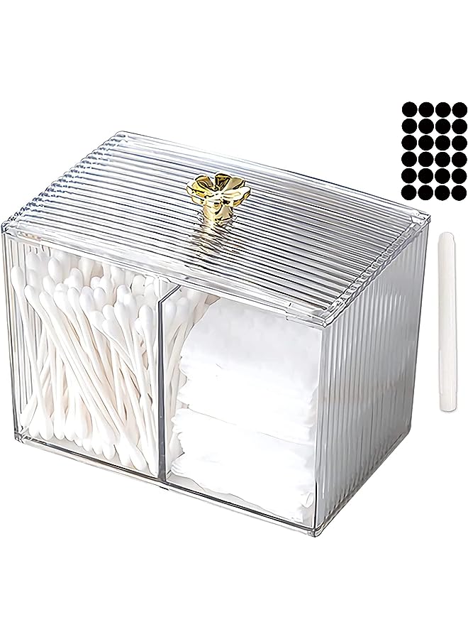 vesus Cotton Swab Holder，Qtip Holder Bathroom Jar with Lid Dispenser Vanity Organizers and Makeup Storage Canister Box for Cotton Ball, Swabs, Floss, Makeup Sponges, Jewelry, Rectangle Acrylic Clear - Image 1