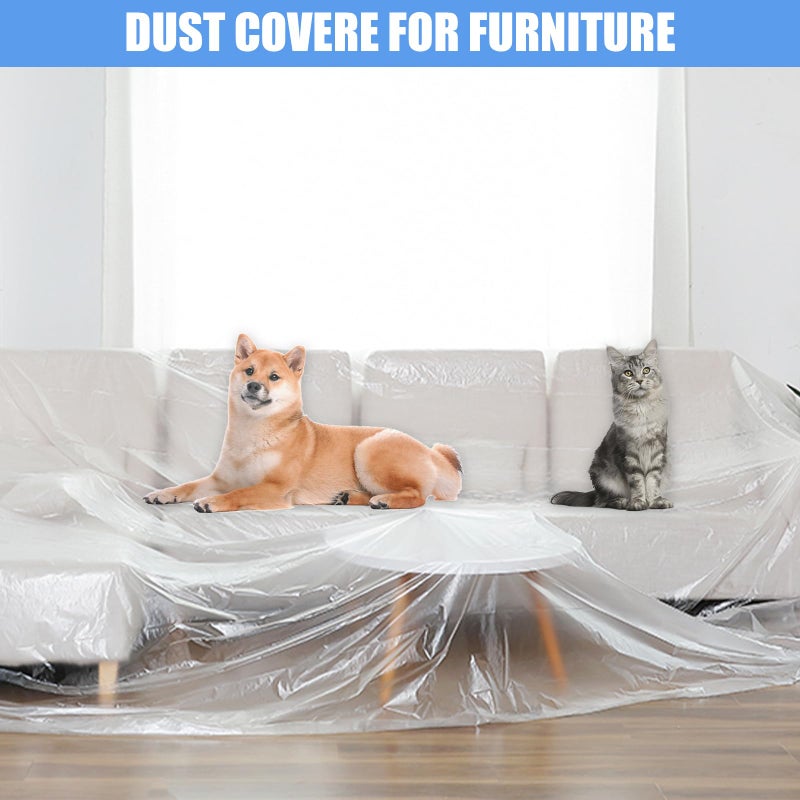 Cedolio 5 Pieces Plastic Drop Sheets For Painting, Waterproof And Dust-Proof Clear Cloth For Furniture Cover, 9X12 Feet Tarps - Image 4