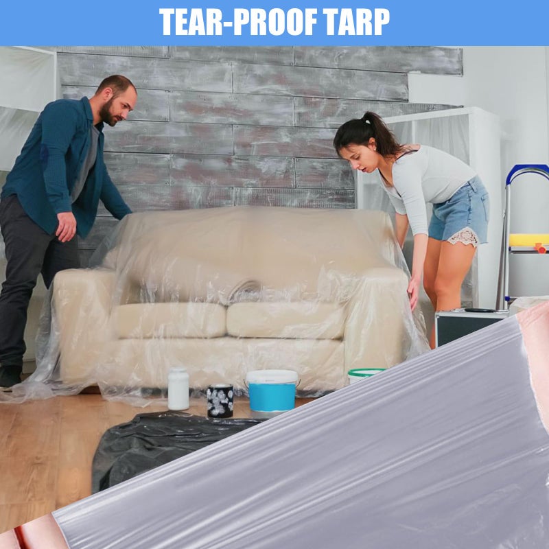 Cedolio 5 Pieces Plastic Drop Sheets For Painting, Waterproof And Dust-Proof Clear Cloth For Furniture Cover, 9X12 Feet Tarps - Image 5