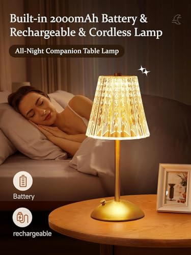 One Fire Wireless Table Lamp, 3 Colours, LED Table Lamp, Battery, 10-Way Dimmable, Vintage, Touch Lamp - Image 2