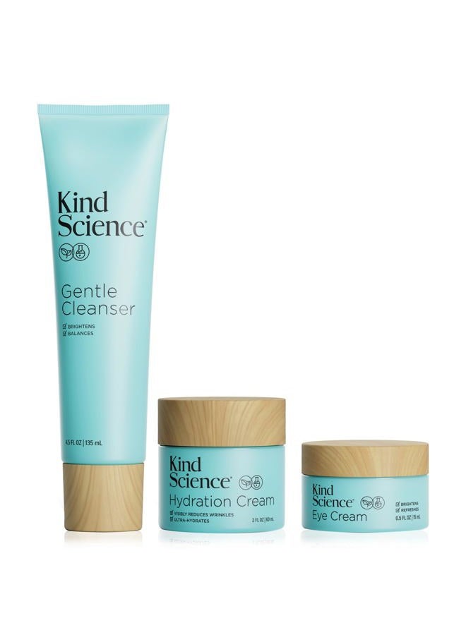 Kind Science 3-Piece Skin Care Set, Gentle Cleanser, Hydration Cream, Eye Cream - Essential Anti Aging Trio - Anti Aging Skin Care Set for Women - Paraben, Dye & Fragrance Free, Cruelty Free - Image 1