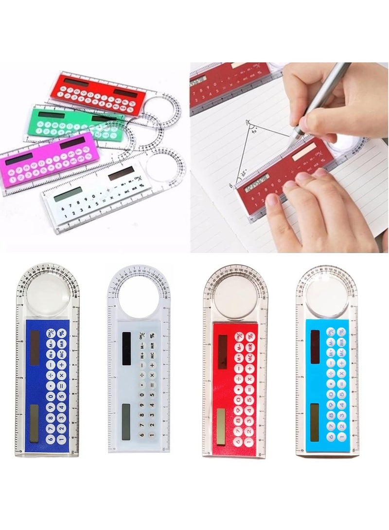AROAQ Solar Ruler Calculator, Portable Mini Solar Transparent Ruler Calculator With Magnifier, Large Display Screen Easy To You School Calculator And Scale For Kids Students, (1pc, Blue) - Image 2