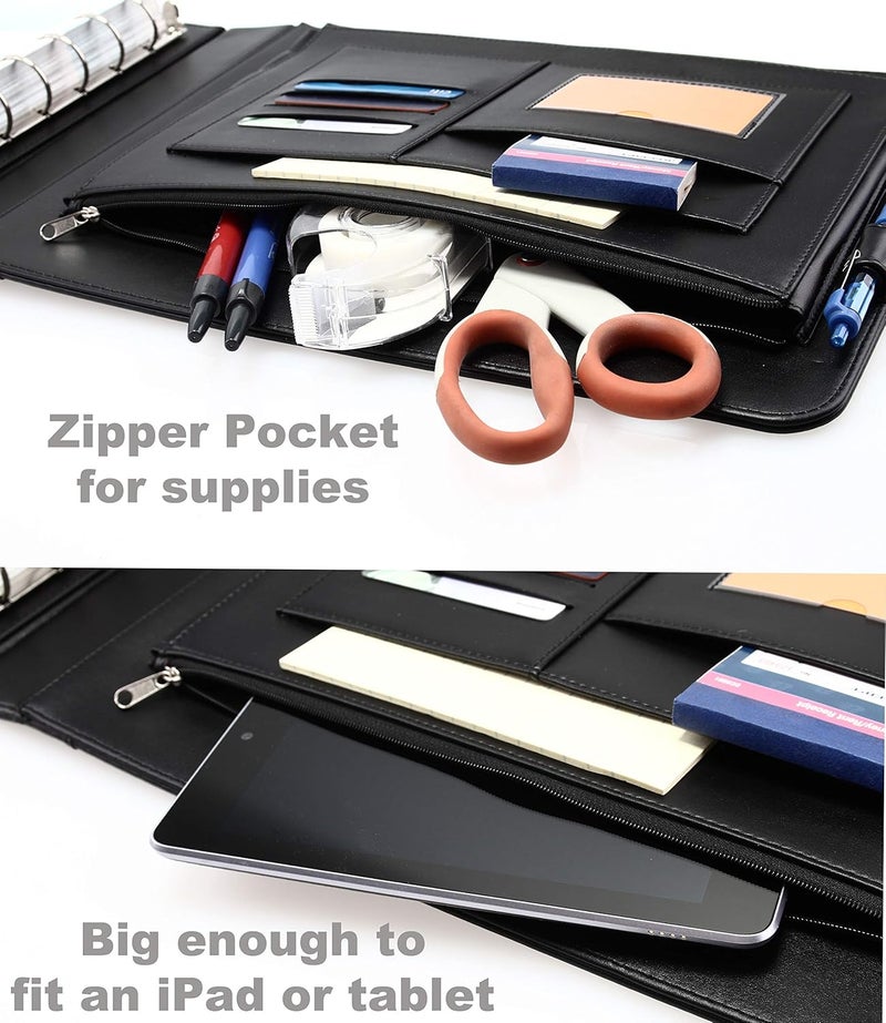2Fold Business Check Binder 7 Ring for 3-Up Business Size Checks with Extra Business Card Case - PU Leather Deluxe 7 Ring Checkbook Binder Portfolio with 600 Check Capacity and Storage - Image 5