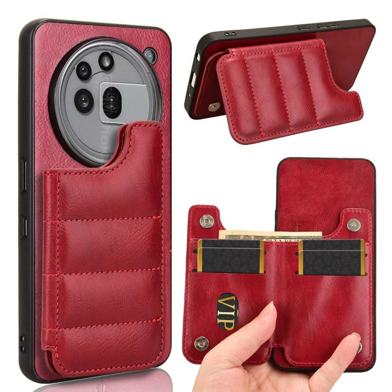 HuHa Case Cover For Nothing Phone 3a Pro Cow Pattern Sewing Card Bag Phone Case(Red) - Image 1