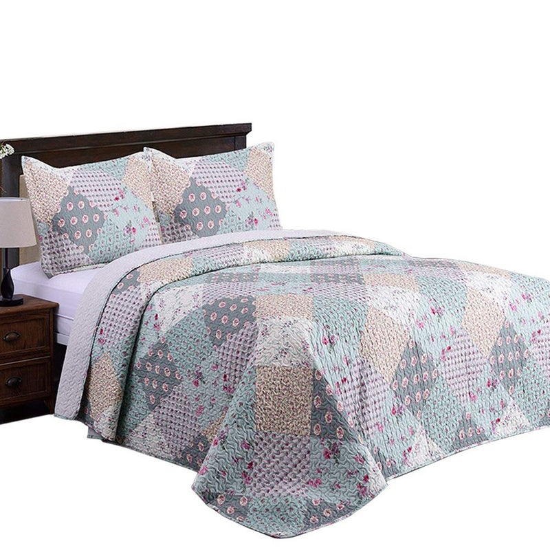 JML Quilt Set - Queen Size Quilt Sets with Shams - 3 Pieces - All Season Lightweight Soft Printed Pattern Bedding Bedspread Coverlet Set - Image 1