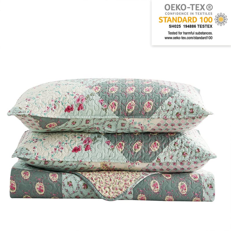 JML Quilt Set - Queen Size Quilt Sets with Shams - 3 Pieces - All Season Lightweight Soft Printed Pattern Bedding Bedspread Coverlet Set - Image 4