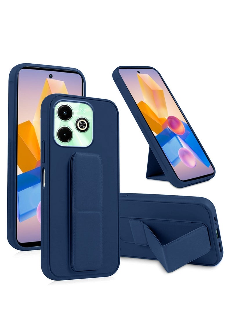 Techie - Premium Silicone Magnetic Secure Hand Grip Case Holder with Foldable Kickstand for Infinix Hot 40i – Navy Blue - Image 1