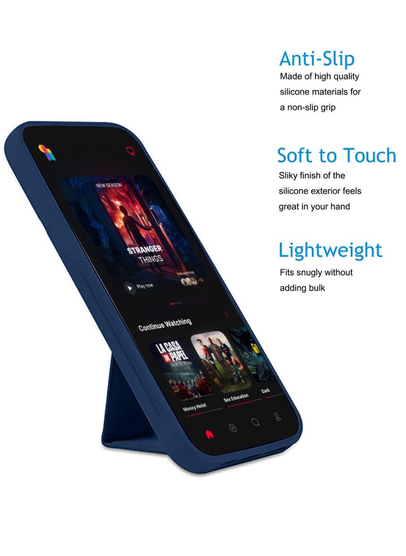Techie - Premium Silicone Magnetic Secure Hand Grip Case Holder with Foldable Kickstand for Infinix Hot 40i – Navy Blue - Image 1