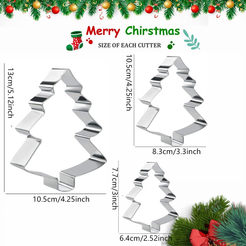 Q-BAKER Christmas Tree Cookie Cutter Set, 3 Pieces Xmas Tree Cookie Cutters with Recipe Booklet Biscuit Molds for Chirstmas Day Party Decorations DIY Gift Family Kids Baking Tools - Image 2