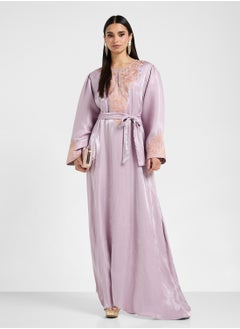 hayas closet Embroidered Jalabiya with Belt  - Image 4