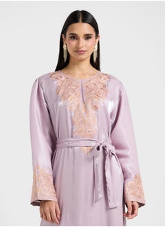 hayas closet Embroidered Jalabiya with Belt  - Image 3