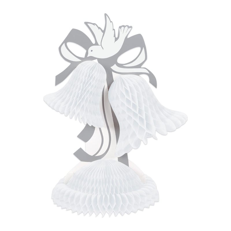 Beistle Tissue Bell Centerpiece, 12-Inch, White/Silver - Image 1