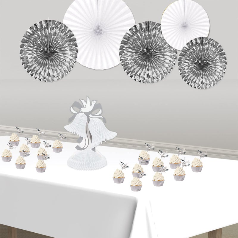 Beistle Tissue Bell Centerpiece, 12-Inch, White/Silver - Image 3