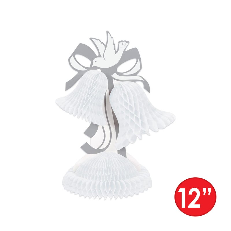 Beistle Tissue Bell Centerpiece, 12-Inch, White/Silver - Image 2