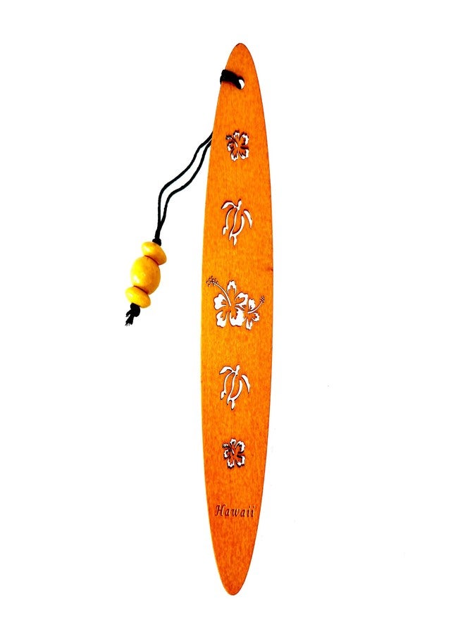 Zero Gravity Hawaii Hawaiian Laser Engraved Wood Hibiscus Flower Honu Sea Turtle Bookmark - Image 1