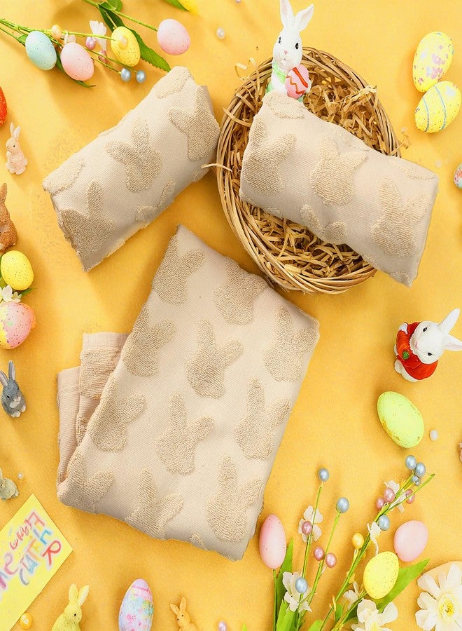 Oudain 3 Pcs Easter Hand Towels Set Easter Bunny Bath Towels 29.5 x 13.7 Inch 100% Cotton White Rabbit Jacquard Kitchen Decors for Spring Bathroom Holiday Cooking Cleaning Drying (White) - Image 3