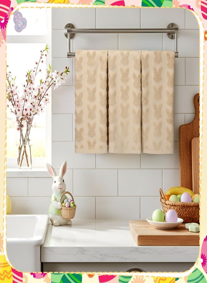 Oudain 3 Pcs Easter Hand Towels Set Easter Bunny Bath Towels 29.5 x 13.7 Inch 100% Cotton White Rabbit Jacquard Kitchen Decors for Spring Bathroom Holiday Cooking Cleaning Drying (White) - Image 5