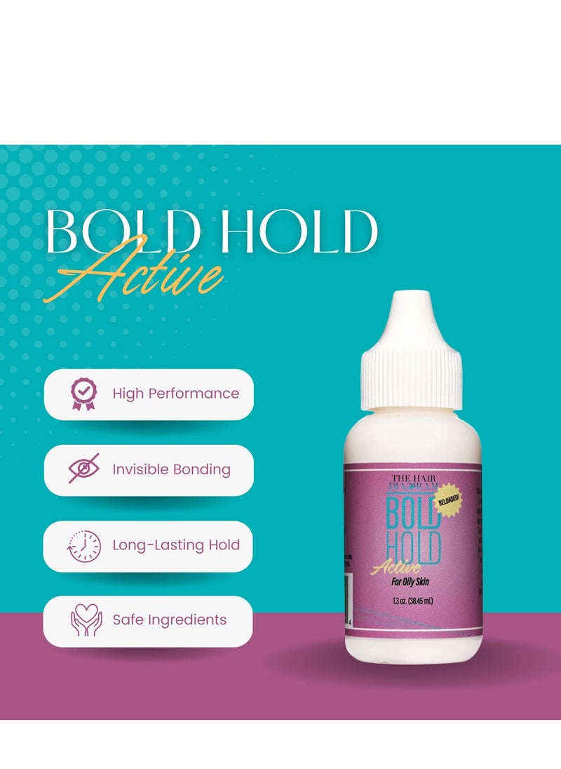بولد - مخطط الشعر - Bold Hold Active Reloaded - صمغ قوي للشعر المستعار وأنظمة الشعر - رابطة غير مرئية - مصمم للبشرة الدهنية - غير سام - مقاوم للرطوبة والماء - 1.3 أونصة - Image 1