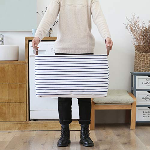 Hinwo 70L Extra Large Storage Bins, 4-Pack Closet Organizers and Storage, Foldable Clothes Storage Baskets with Handles, Containers for Clothing, Blanket, Comforters, Toys, Bedding (Navy Stripe) - Image 2