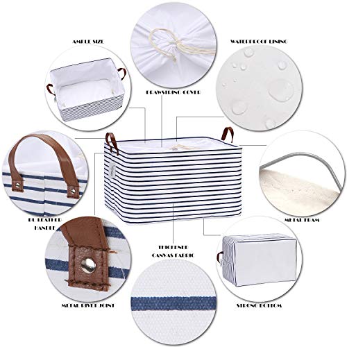 Hinwo 70L Extra Large Storage Bins, 4-Pack Closet Organizers and Storage, Foldable Clothes Storage Baskets with Handles, Containers for Clothing, Blanket, Comforters, Toys, Bedding (Navy Stripe) - Image 4
