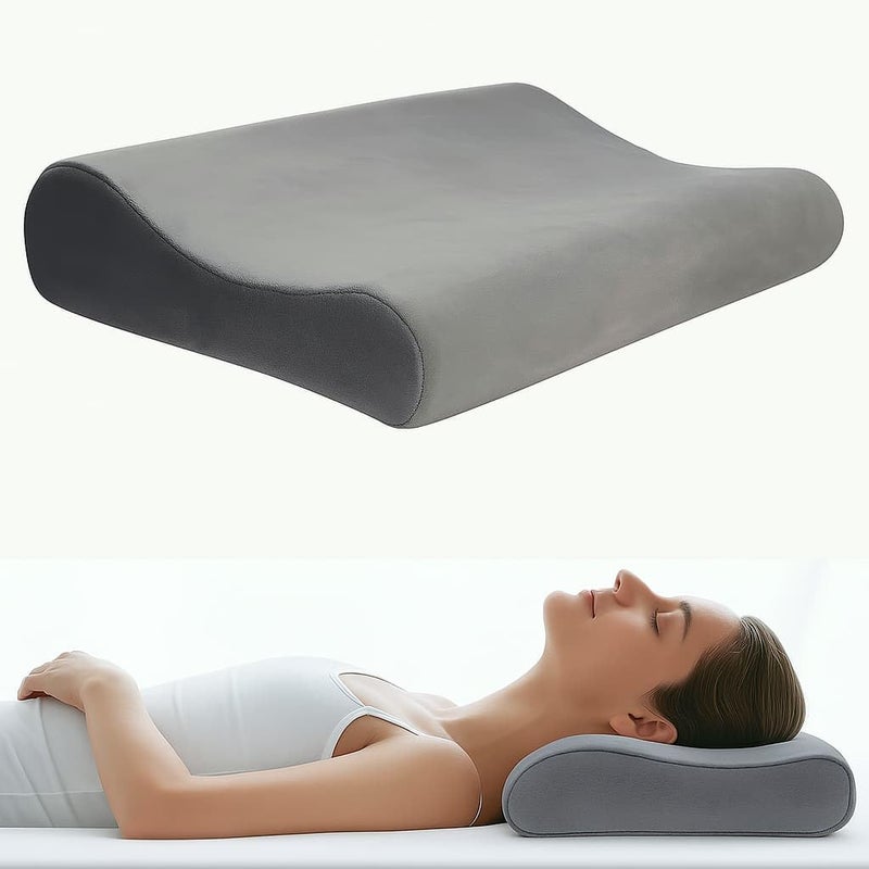 Flipon Orthopedic Pillow | Cervical Size for Neck Support | Sleeping Pain|Shoulder | Cool Memory Foam Gel Infused with 400 GSM Velvet Pillow Cover: 23 * 14 * 4.5/4 inches (Grey Flexan) - Image 1